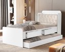 Ver imagem 1 de Cama Solteiro Tamires Capitone Duas Gavetas Bau e Auxiliar:brancobege