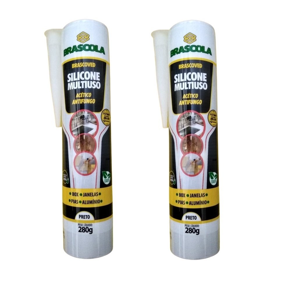 Silicone Acético Brascoved Vedação Multiuso Preto Kit com 2 - 1