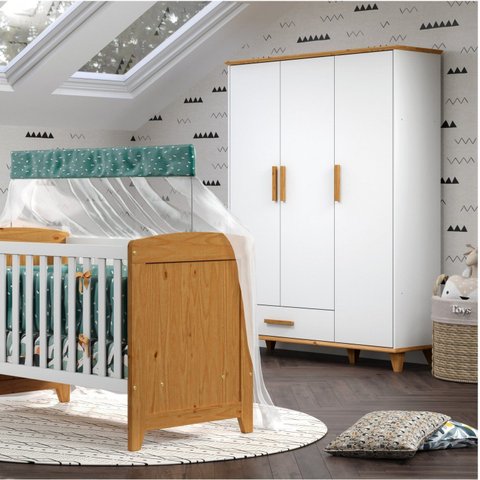 Guarda-Roupa Infantil 3 Portas 1 Gaveta Candy Branco/Imbuia