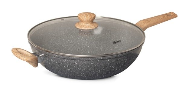 Oster Panela Wok com Tampa 5,5l, 31,5cm Corpo em Aluminio e Revestimento Ceramico Marble Edition - D