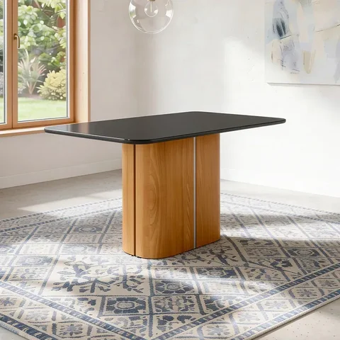 Mesa de Jantar 6 Lugares Retangular 160cm Tampo Vidro Verbena N01 Ypê Preto - Lyam Decor
