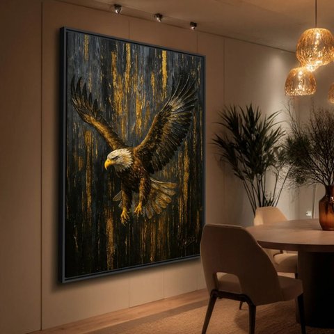 Quadro Águia em Ascensão Reinado Dourado - 123x83 Cm