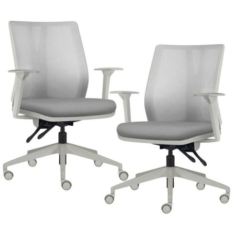 Kit 2 Cadeiras de Escritório Giratória Diretor Flow F02 Base Cinza Sintético Cinza - Lyam Decor