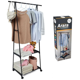 Kit 2 Arara Para Roupas Com Sapateira & Rodinhas Cor Preto - 5 Kit 2 Arara Para Roupas Com Sapateira & Rodinhas Cor Preto - 5