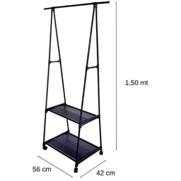 Kit 2 Arara Para Roupas Com Sapateira & Rodinhas Cor Preto - 2 Kit 2 Arara Para Roupas Com Sapateira & Rodinhas Cor Preto - 2