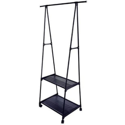 Kit 2 Arara Para Roupas Com Sapateira & Rodinhas Cor Preto - 1 Kit 2 Arara Para Roupas Com Sapateira & Rodinhas Cor Preto - 1