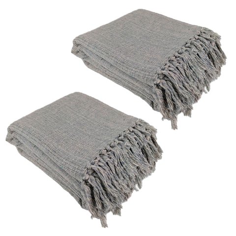 Kit 2 Mantas para Sofá 240x180 em Algodão Cor:cinza