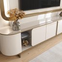 Ver imagem 5 de Estante Home Atlanta para TV até 75” com LED Cantos Arredondados Pés de Ferro Design Moderno