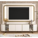 Ver imagem 3 de Estante Home Atlanta para TV até 75” com LED Cantos Arredondados Pés de Ferro Design Moderno