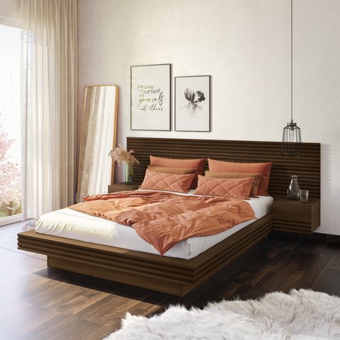 Cama Casal/Queen com Cabeceira e Mesa de Apoio Samambaia CabeCasa MadeiraOriginals