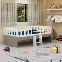 Ver imagem 1 de Cama Infantil Lara Solteiro com Escadinha Branco e Cinza - Baby Mobília