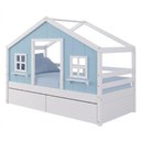 Ver imagem 2 de Cama Casinha Dos Sonhos com 02 Gavetas Madeira Maciça Branco/ Azul Housin