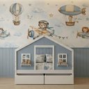 Ver imagem 1 de Cama Casinha Dos Sonhos com 02 Gavetas Madeira Maciça Branco/ Azul Housin
