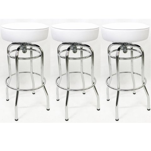 Kit 3 Banquetas Bar Alta Giratória Cromada Assento Branco - Poltronas do Sul