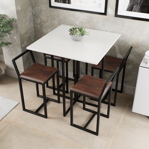 Conjunto Mesa Branca 4 Cadeiras Pequena Imbuia Industrial Black