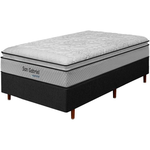 Cama Box Preta + Colchão Solteiro King Ortopédico San Gabriel Branco Espuma D33 One Pillow