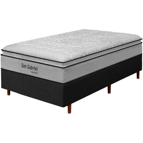Cama Box Preta + Colchão Solteiro King Ortopédico San Gabriel Branco Espuma D33 One Pillow