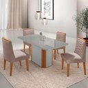 Ver imagem 1 de Mesa de Jantar Isadora 120cm Tampo Mdf Vidro com 4 Cadeiras Linho Capuccino Off White Naturale