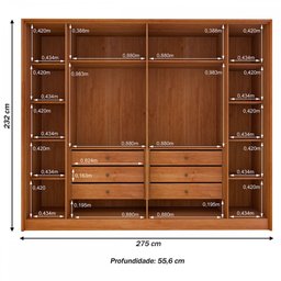 Guarda-Roupa Casal Barcelona 6 Portas 6 Gavetas Ripado Cinamomo - Tcil Móveis - 4