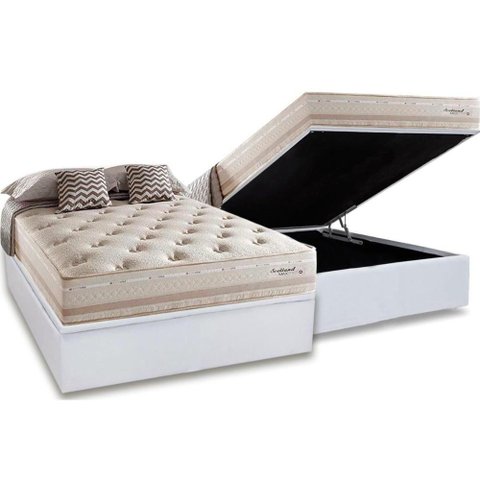 Cama Box Baú Casal: Colchão Molas Herval Maxspring Scotland + Base Crc Courano White(138x188)