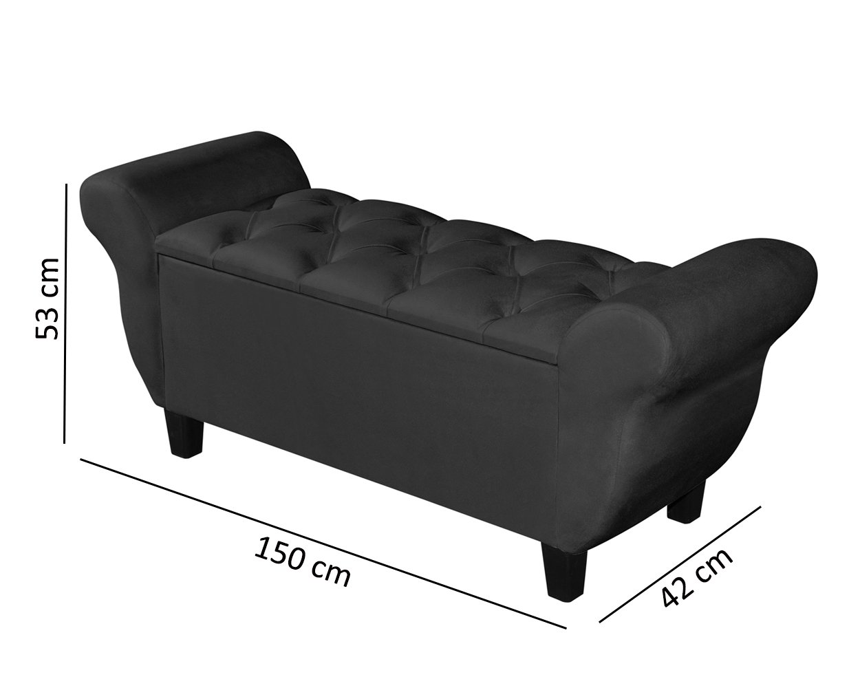 Recamier Baú para Cama Casal Ana 1,50m Retro Premium Closet Estofado Estilo Decorativo Cor Preto - 5