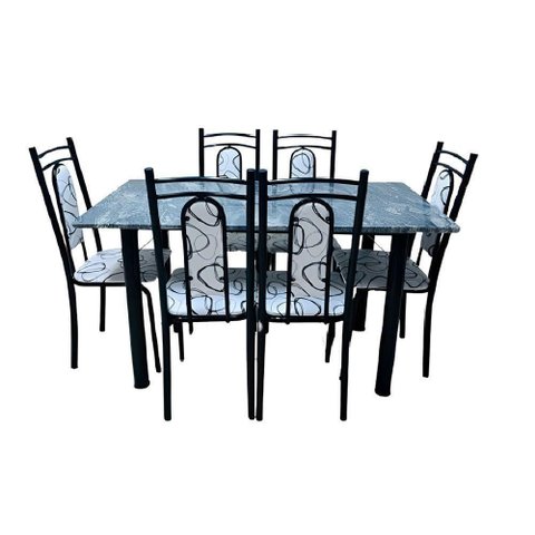 Conjunto Mesa de Jantar Tubular Veneza Gran 6 Cadeiras Thais Preto/branco