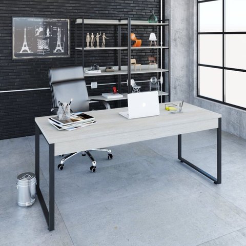 Escrivaninha Mesa Escritório Diretor Estilo Kuadra 180cm Industrial Snow Bege