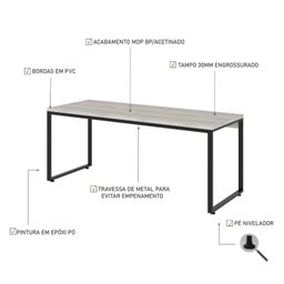 Escrivaninha Mesa Escritório Diretor Estilo Industrial 180cm Kuadra - 4 Escrivaninha Mesa Escritório Diretor Estilo Industrial 180cm Kuadra - 4