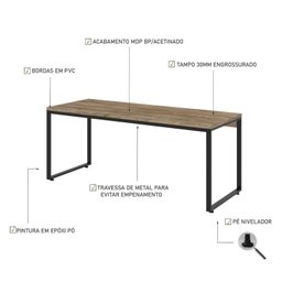 Escrivaninha Mesa Escritório Diretor Estilo Industrial 180cm Kuadra - 4