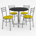 Ver imagem 1 de Mesa de Jantar Redonda 80cm Preta com 4 Cadeiras Estofada Cinza