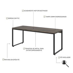 Escrivaninha Mesa Escritório Diretor Estilo Industrial 180cm Kuadra - 4