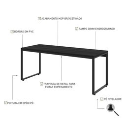 Escrivaninha Mesa Escritório Diretor Estilo Industrial 180cm Kuadra - 4