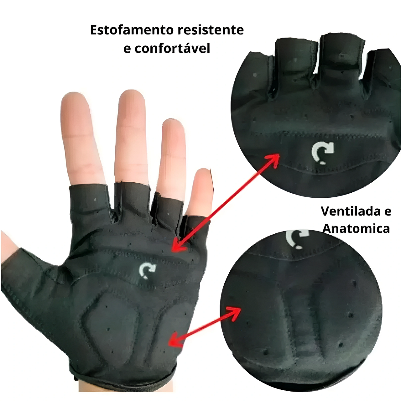 Luva Ciclismo Gel Preto e Vermelho Meio Dedo Moke:M - 2