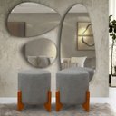 Ver imagem 1 de 2 Puff Decorativo Thor Redondo Pes de Madeira e Tecido Linho:cinza