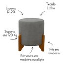 Ver imagem 3 de 2 Puff Decorativo Thor Redondo Pes de Madeira e Tecido Linho:cinza