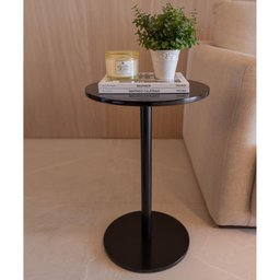Mesa Lateral de Apoio Preta em Mdf Redonda 40x61cm para Sofá Sala Quarto Hall de Entrada Decoração - 2