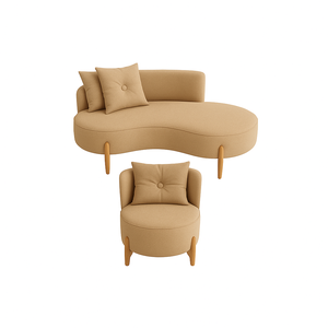 Conjunto 01 Poltrona + Sofá Curvo Orgânico Veludo Cappucino - Montanaris Decor