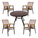 Ver imagem 1 de Jogo 4 Cadeiras Tela Sling e Mesa Tampo Ripado de 90cm Alumínio para Varanda, Piscina, Jardim