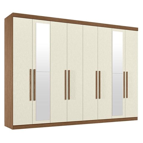 Guarda Roupa Casal 8 Portas 4 Gavetas Master New com Espelho Jatobá Areia Acetinado - Santos Andirá
