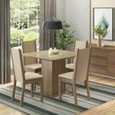 Ver imagem 1 de Conjunto Sala de Jantar Madesa Moscou Plus Mesa Tampo de Vidro 4 Cadeiras - Rustic/crema/sintbege