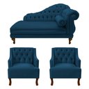 Ver imagem 1 de Recamier Larissa 150 cm e 2 Poltronas Genesis Suede Azul Marinho - LM DECOR