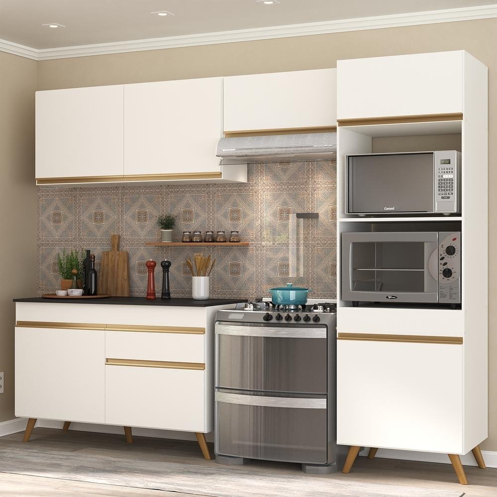 Cozinha Compacta 4 Pç com Armário e Balcão Mp3693 Veneza Gw Multimóveis Branca
