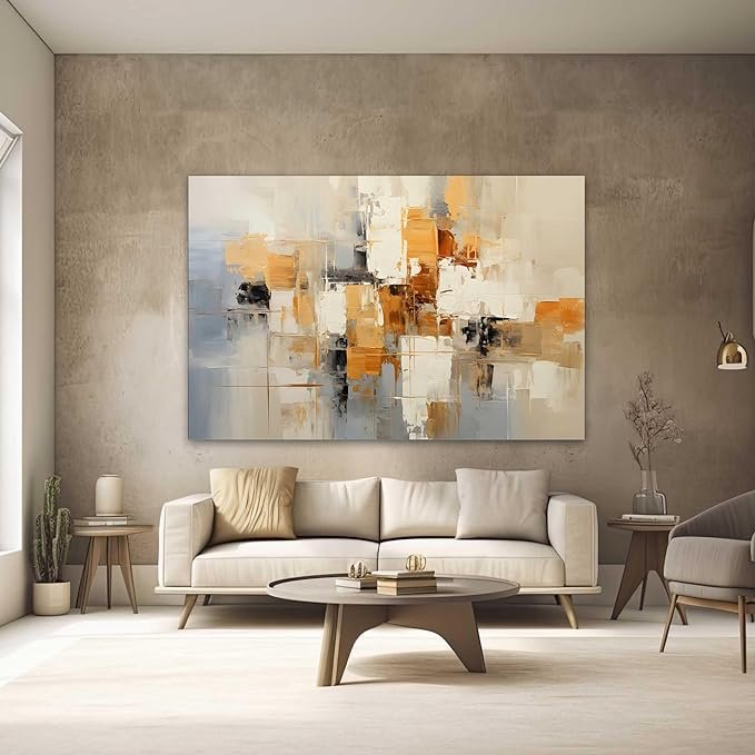 Quadro Decorativo para Quarto Sala Arte Abstrato Bege Branco Marrom Dourado Grande Escritório Hall - 2