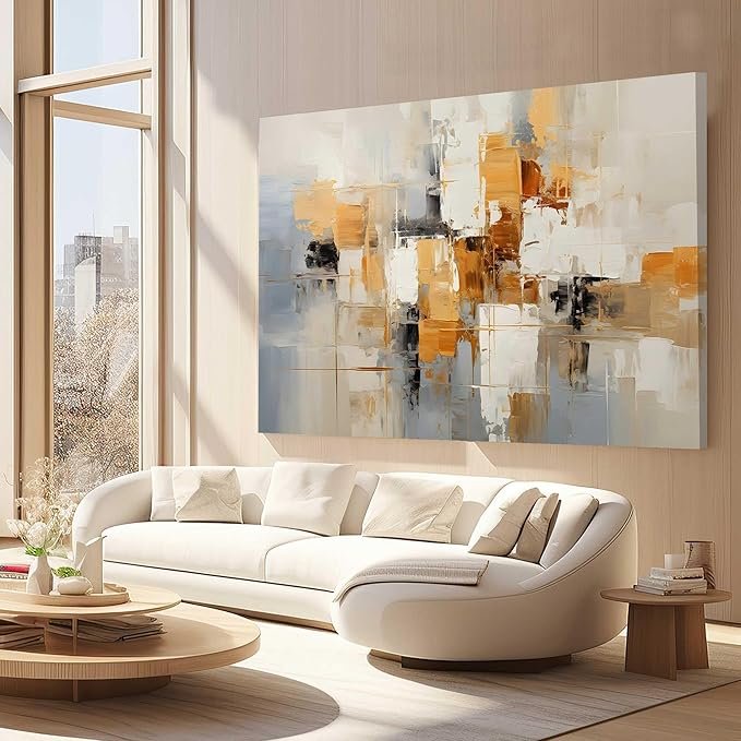 Quadro Decorativo para Quarto Sala Arte Abstrato Bege Branco Marrom Dourado Grande Escritório Hall