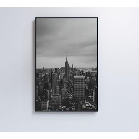 Quadro Empire State Preto e Branco 40x60 Cm Tecido Canvas