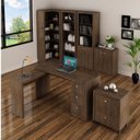 Ver imagem 1 de Kit Escritório 6 Peças com Mesa para Escritório em L, Balcão, Gaveteiro, Armário Multiuso Alto e 2 Estantes