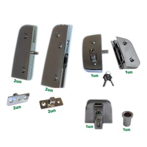 Kit porta dupla pivotante para vidro temperado blindex (Sistema tradicional opção mola) - Cromado
