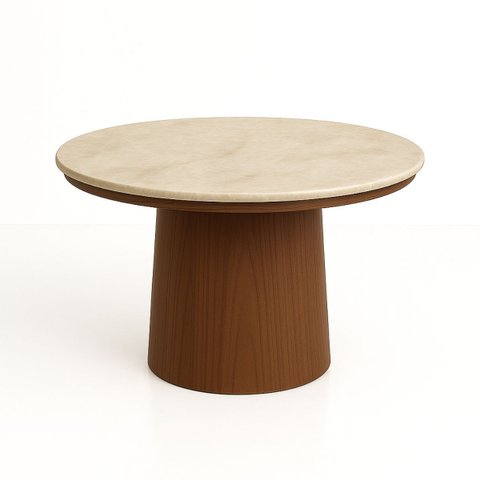 Mesa de Jantar 80 Cm Base Cilíndrica e Tampo Duplo Quartzito Taj Mahal &amp; Nogueira