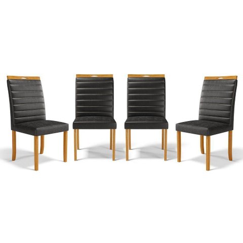 Kit com 4 Cadeiras Sara Madeira Maciça Estofadas para Mesa de Jantar Courino Preto 503