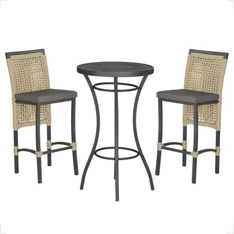 Mesa Bistro e 2 Banquetas Roma Preta Corda Náutica 11 Trama Original